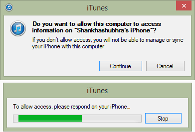 Allow this computer to access information on this iPhone