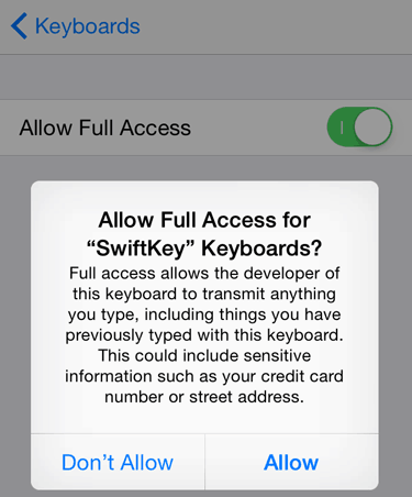 Allow full access iOS 8 keyboard