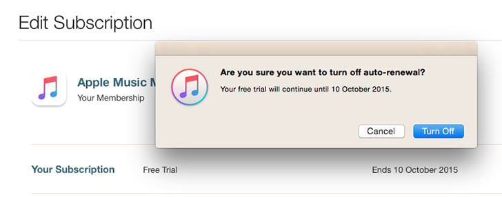 Turn off auto renewal of Apple Music subscription - iTunes (Mac, PC)