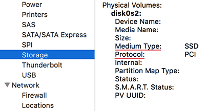 Macbook internal storage - Medium Type and Protocol