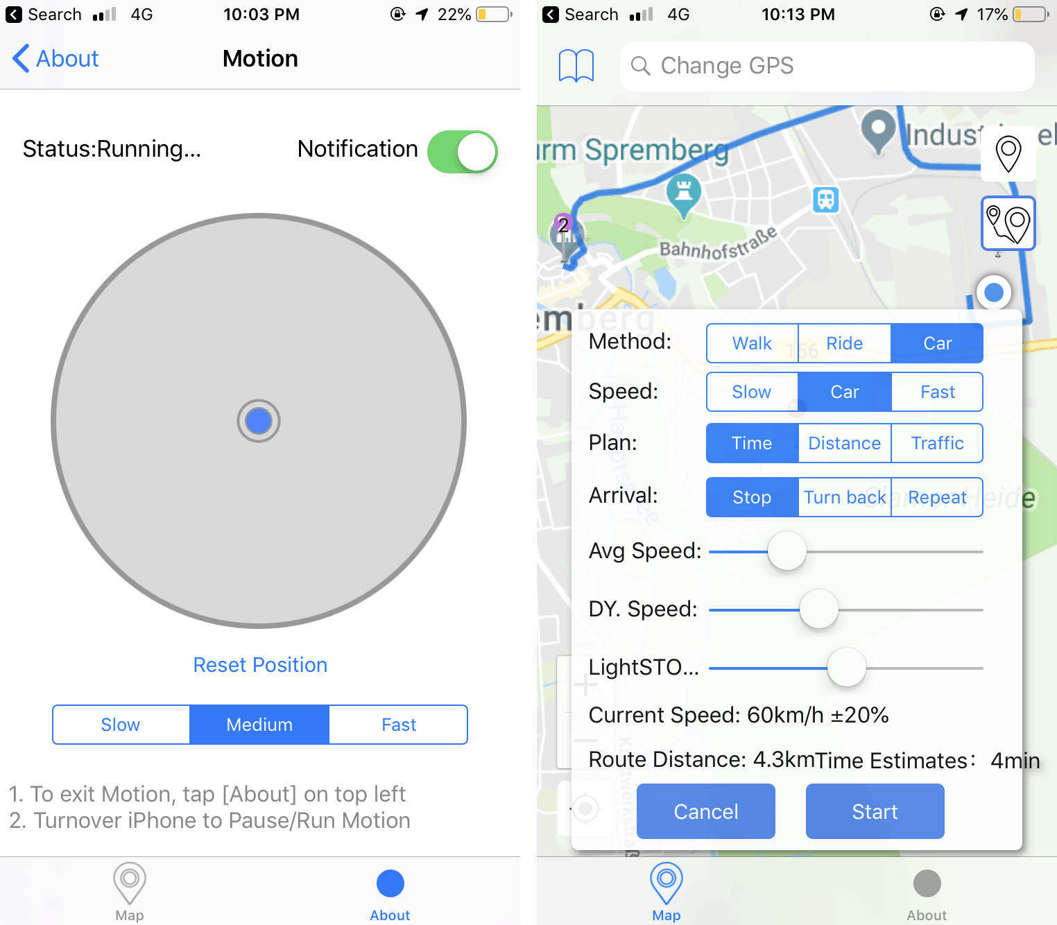 Change GPS location and move around in iPhone