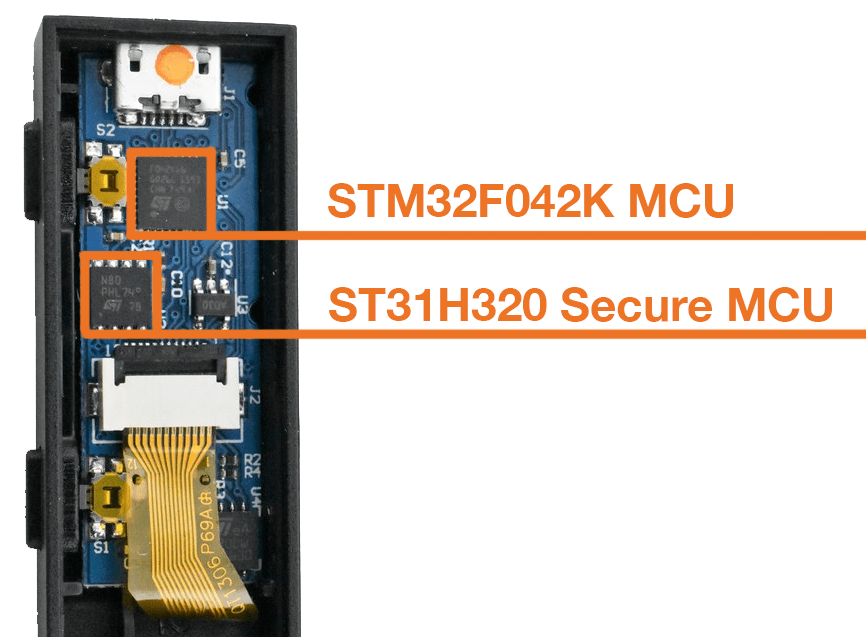 Ledger Nano S teardown STM32F042K MCU with ST31H320 Secure MCU