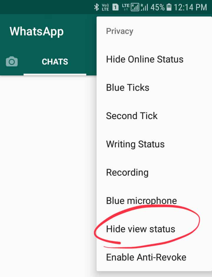 View WhatsApp Status using GBWhatsApp without being seen