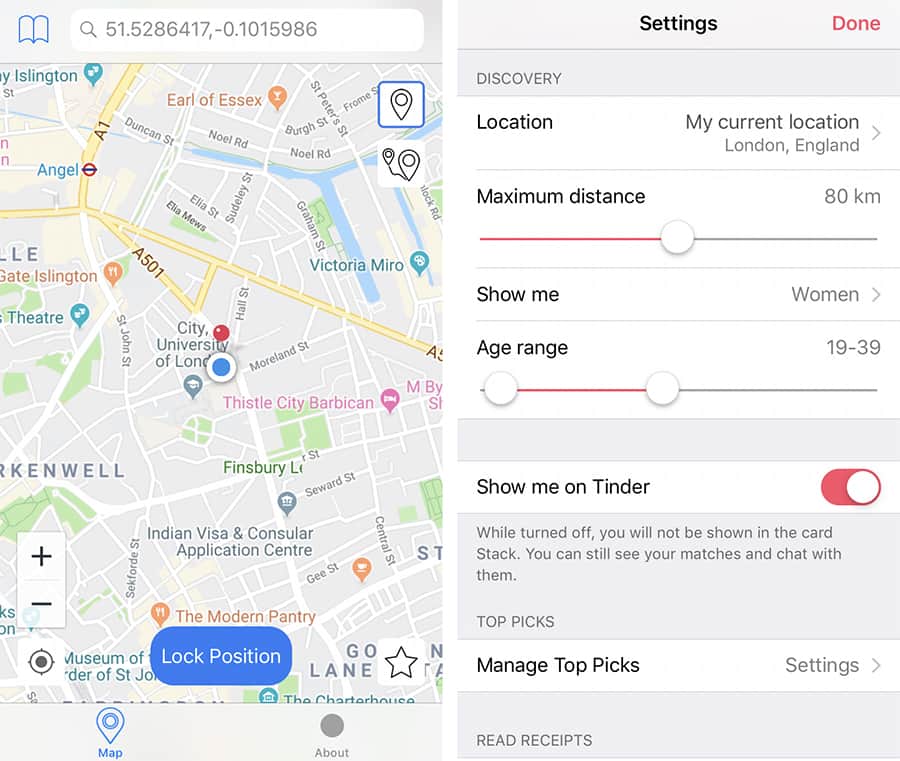 Change GPS location on Tinder for iPhone
