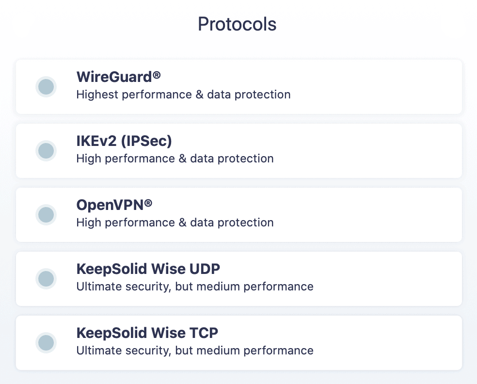 KeepSolid VPN Unlimited - VPN Protocols