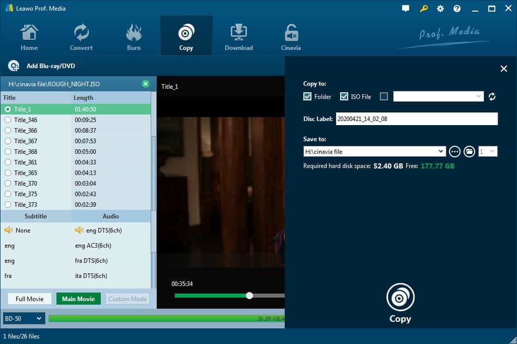 Leawo Blu-ray Copy UI Interface