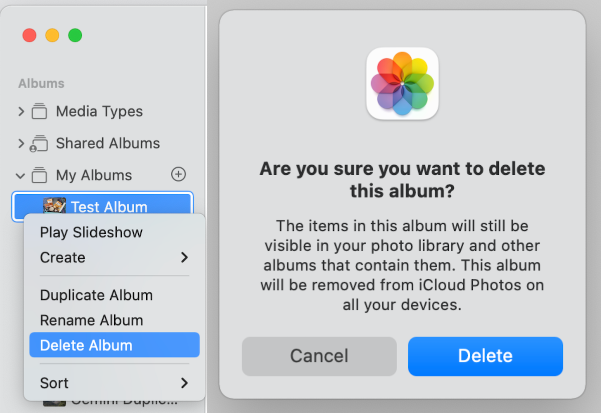 How to delete albums in the Photos app on Mac