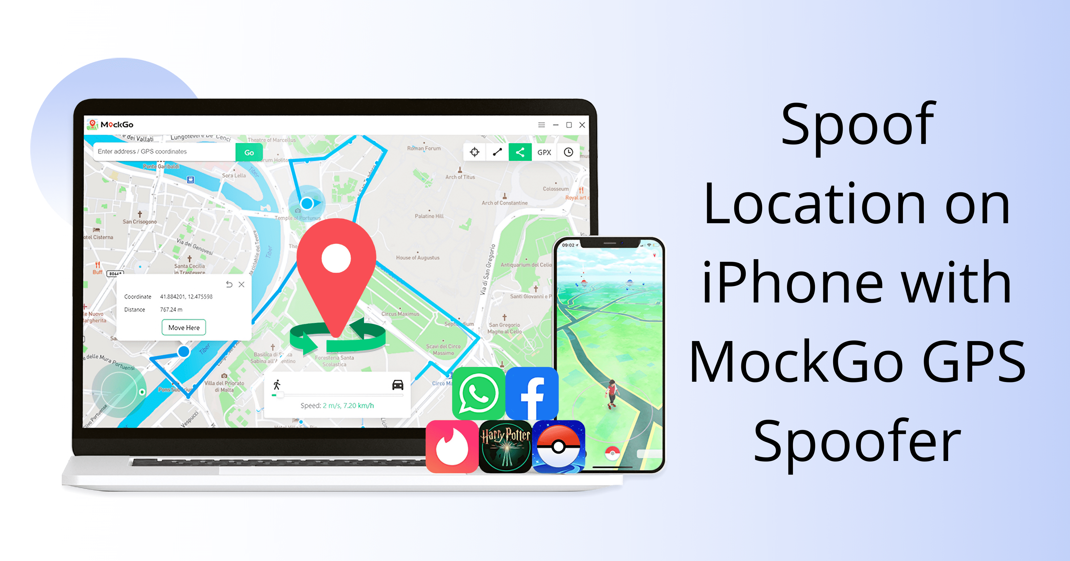 Spoof location on iPhone, iPad with MockGo GPS Spoofer for Mac, PC
