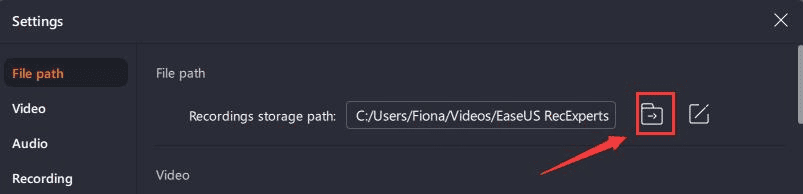 Click the File path tab, and select the path where you want to save your recorded video.