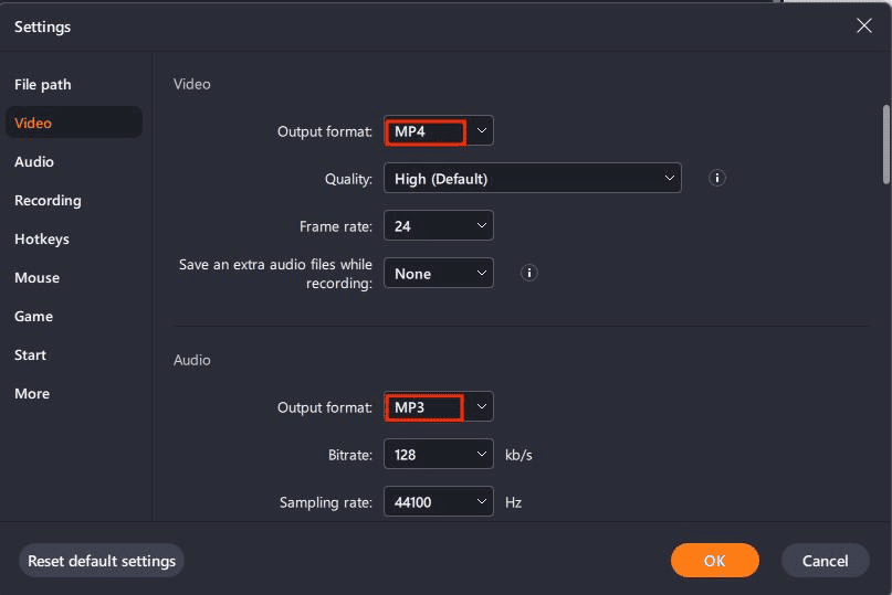 Click the Video tab, and select the quality (up to 4K) and FPS count (up to 144 fps). You can also choose the preferred output format.