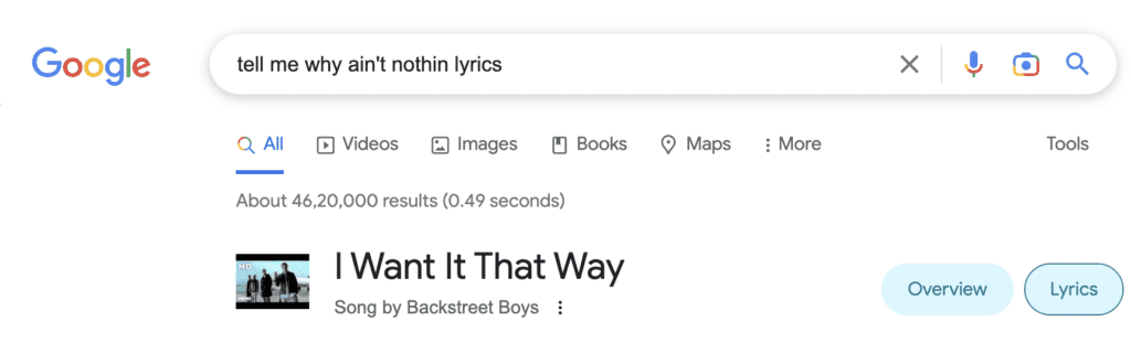 Search song by lyrics - Google
