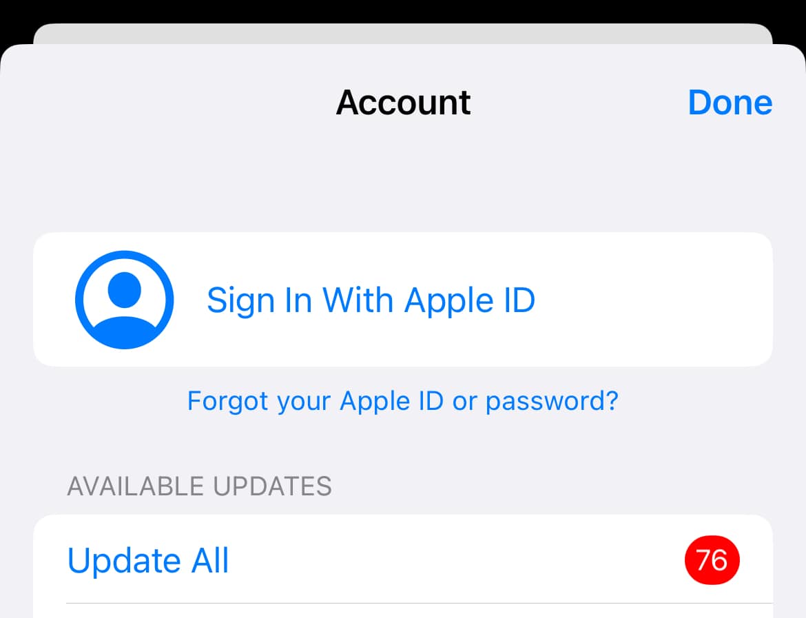 Scroll up to the top and tap on “Sign in With Apple ID”. You will be prompted to “Continue” with your Primary Apple ID, but select the “Not Your_Name?” option to Sign In with your new Apple ID